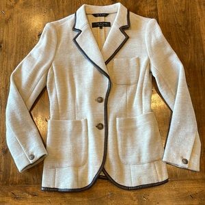 RAG & BONE Bromley Tan Brown Leather Trim Wool Knit Blazer S